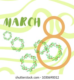 Greeting card for March 8. International Women's Day. Flowers, abstraction, vector illustration.