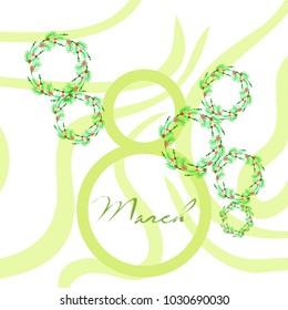 Greeting card for March 8. International Women's Day. Flowers, abstraction, vector illustration.
