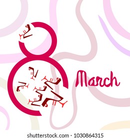 Greeting card for March 8. International Women's Day. Women's shoes, high heels, abstraction, vector illustration.