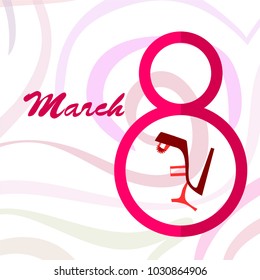 Greeting card for March 8. International Women's Day. Women's shoes, high heels, abstraction, vector illustration.