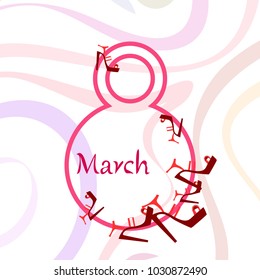 Greeting card for March 8. International Women's Day. Women's shoes, high heels, abstraction, vector illustration.