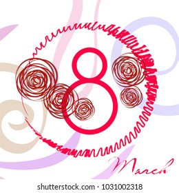 Greeting card for March 8. International Women's Day. Roses from lines, paper flowers, abstraction, vector illustration.