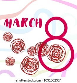 Greeting card for March 8. International Women's Day. Roses from lines, paper flowers, abstraction, vector illustration.