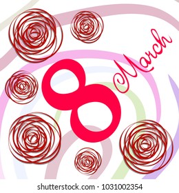 Greeting card for March 8. International Women's Day. Roses from lines, paper flowers, abstraction, vector illustration.