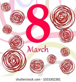Greeting card for March 8. International Women's Day. Roses from lines, paper flowers, abstraction, vector illustration.