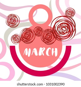 Greeting card for March 8. International Women's Day. Roses from lines, paper flowers, abstraction, vector illustration.