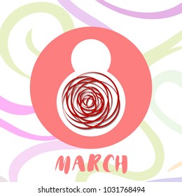 Greeting card for March 8. International Women's Day. Roses from lines, paper flowers, abstraction, vector illustration.