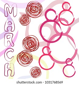 Greeting card for March 8. International Women's Day. Roses from lines, paper flowers, abstraction, vector illustration.