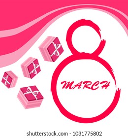 Greeting card for March 8. International Women's Day. Gift, gift box, bow, abstraction, vector illustration.
