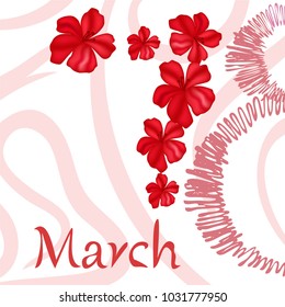 Greeting card for March 8. International Women's Day. Flowers, abstraction, vector illustration.