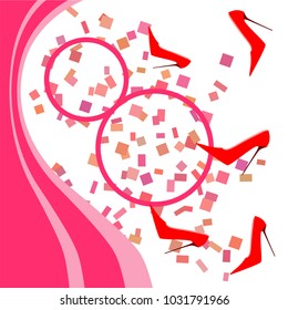 Greeting card for March 8. International Women's Day. Women's shoes, high heels, abstraction, vector illustration.