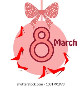 Greeting card for March 8. International Women's Day. Women's shoes, high heels, abstraction, vector illustration.