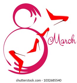 Greeting card for March 8. International Women's Day. Women's shoes, high heels, abstraction, vector illustration.