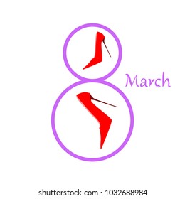 Greeting card for March 8. International Women's Day. Women's shoes, high heels, abstraction, vector illustration.