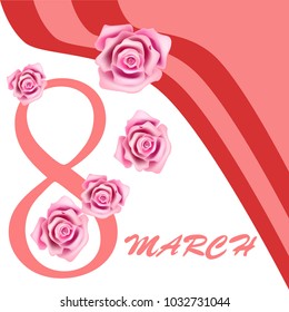 Greeting card for March 8. International Women's Day. Roses, fresh flowers, abstraction, vector illustration.