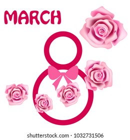 Greeting card for March 8. International Women's Day. Roses, fresh flowers, abstraction, vector illustration.