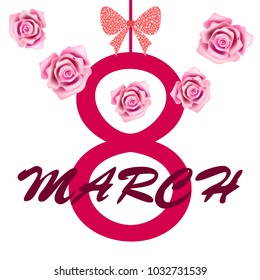 Greeting card for March 8. International Women's Day. Roses, fresh flowers, abstraction, vector illustration.
