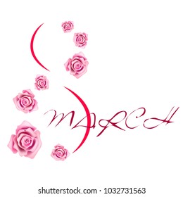 Greeting card for March 8. International Women's Day. Roses, fresh flowers, abstraction, vector illustration.