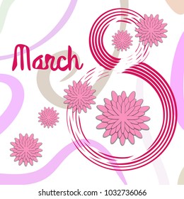 Greeting card for March 8. International Women's Day. Paper flowers, abstraction, vector illustration.