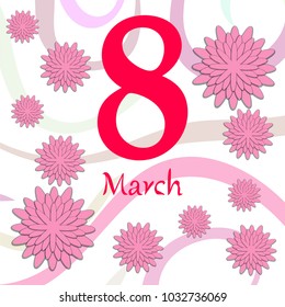 Greeting card for March 8. International Women's Day. Paper flowers, abstraction, vector illustration.