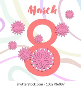 Greeting card for March 8. International Women's Day. Paper flowers, abstraction, vector illustration.