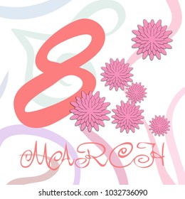 Greeting card for March 8. International Women's Day. Paper flowers, abstraction, vector illustration.