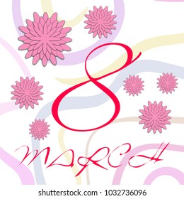 Greeting card for March 8. International Women's Day. Paper flowers, abstraction, vector illustration.