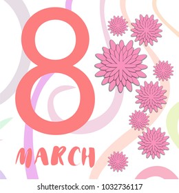 Greeting card for March 8. International Women's Day. Paper flowers, abstraction, vector illustration.