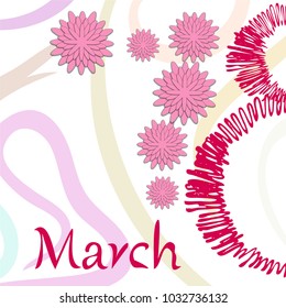 Greeting card for March 8. International Women's Day. Paper flowers, abstraction, vector illustration.