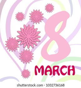 Greeting card for March 8. International Women's Day. Paper flowers, abstraction, vector illustration.