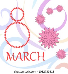 Greeting card for March 8. International Women's Day. Paper flowers, abstraction, vector illustration.