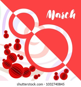 Greeting card for March 8. International Women's Day. Eight, figure, paper, abstraction, vector illustration.