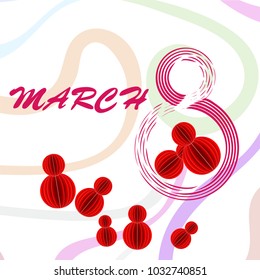 Greeting card for March 8. International Women's Day. Eight, figure, paper, abstraction, vector illustration.