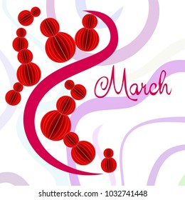Greeting card for March 8. International Women's Day. Eight, figure, paper, abstraction, vector illustration.