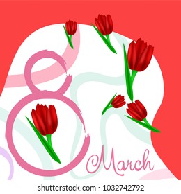 Greeting card for March 8. International Women's Day. Tulip, fresh flowers, abstraction, vector illustration.