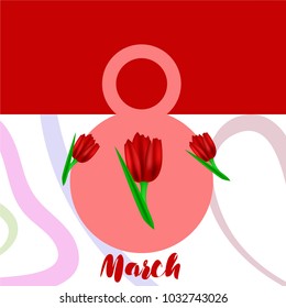 Greeting card for March 8. International Women's Day. Tulip, fresh flowers, abstraction, vector illustration.