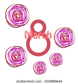 Greeting card for March 8. International Women's Day. Roses from lines, paper flowers, abstraction, vector illustration.