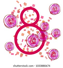 Greeting card for March 8. International Women's Day. Roses from lines, paper flowers, abstraction, vector illustration.