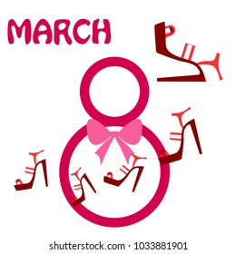 Greeting card for March 8. International Women's Day. Women's shoes, high heels, abstraction, vector illustration.