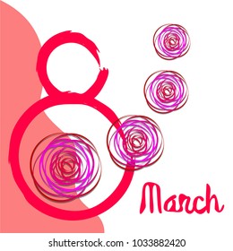 Greeting card for March 8. International Women's Day. Roses from lines, paper flowers, abstraction, vector illustration.