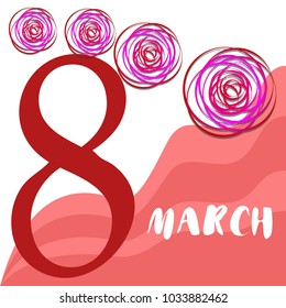 Greeting card for March 8. International Women's Day. Roses from lines, paper flowers, abstraction, vector illustration.