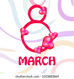 Greeting card for March 8. International Women's Day. Balloon in the shape of a heart, abstraction, vector illustration.