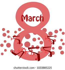 Greeting card for March 8. International Women's Day. Women's shoes, high heels, abstraction, vector illustration.
