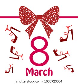 Greeting card for March 8. International Women's Day. Women's shoes, high heels, abstraction, vector illustration.