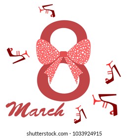 Greeting card for March 8. International Women's Day. Women's shoes, high heels, abstraction, vector illustration.