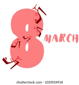 Greeting card for March 8. International Women's Day. Women's shoes, high heels, abstraction, vector illustration.