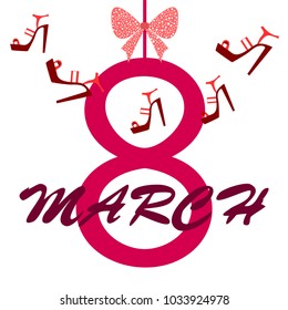 Greeting card for March 8. International Women's Day. Women's shoes, high heels, abstraction, vector illustration.