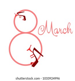 Greeting card for March 8. International Women's Day. Women's shoes, high heels, abstraction, vector illustration.
