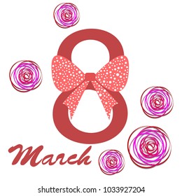 Greeting card for March 8. International Women's Day. Roses from lines, paper flowers, abstraction, vector illustration.