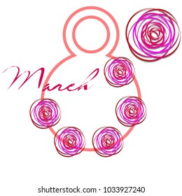 Greeting card for March 8. International Women's Day. Roses from lines, paper flowers, abstraction, vector illustration.
